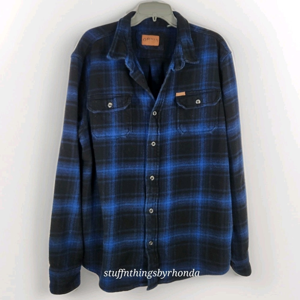 Orvis Men's XL‎ Cotton Flannel Shacket Heavy Shirt Jacket Side Pockets